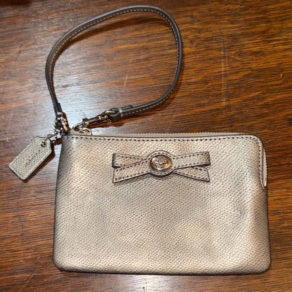Coach Small Silver Wristlet Clutch